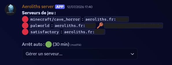 Aeroliths Server - Bot Discord de gestion de serveurs de jeu